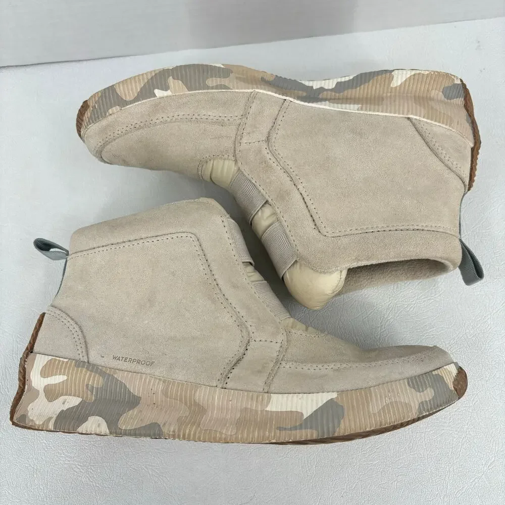 Sorel Out N About Boot Womens 8.5 Waterproof Suede Leather Slip‎ On Mid Beige